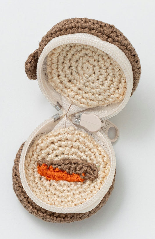 Crochet Small Pouch with Embroidery - Bear