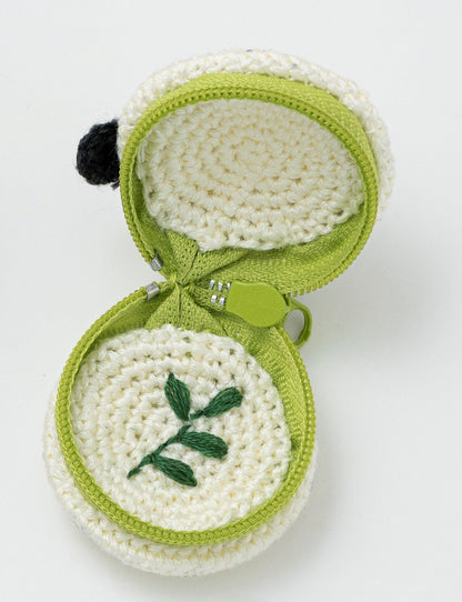 Crochet Small Pouch with Embroidery - Panda