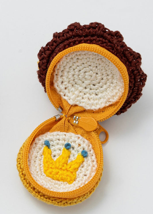 Crochet Small Pouch with Embroidery - Lion